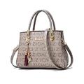 NICOLE & DORIS Fashion Women Handbag with Printing Shoulder Bags Designer Top Handle Bag with Tassel Pendant Tote Bag Medium Size Ladies Work Bag PU Leather Crossbody Bag Khaki