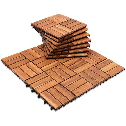 77 Stück Holzfliesen aus Akazienholz Balkonfliesen Terrassenfliesen, Bodenbelag mit Drainage,