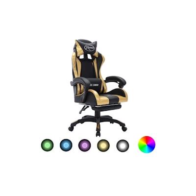 vidaXL Gaming-Stuhl mit RGB LED-Leuchten Gold und Schwarz Kunstleder Image