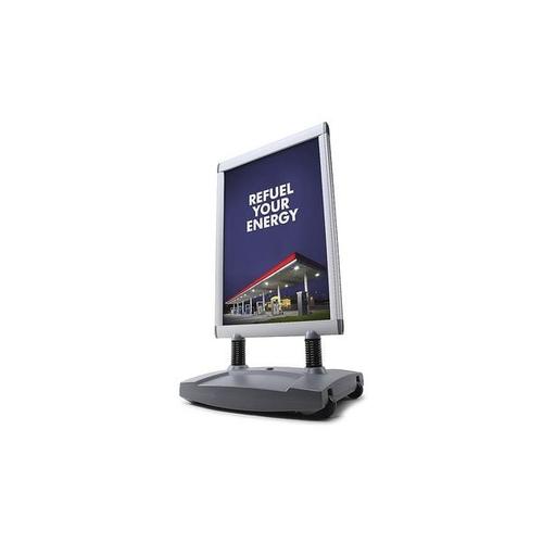 Kundenstopper 70 x 100 cm »Windtalker® Excel« Kunststoffbasis Außenbereich grau, Showdown Displays, 81.2×140.7×65 cm