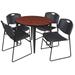 Kahlo 36" Round Breakroom Table- Cherry/ Black & 4 Zeng Stack Chairs- Black