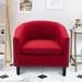 Modern Accent Barrel Chair with Nailheads, Wood Legs and Chrome Nailhead Trim, Living Room Chair with Curved Edges, Red