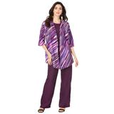 Plus Size Women's Three-Piece Pantsuit by Roaman's in Dark Berry Abstract Stripe (Size 20 W)