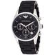 Emporio Armani Ladies Chronograph Sport Watch, Round Case Stainless Steel Bracelet with Black Silicone Covering.