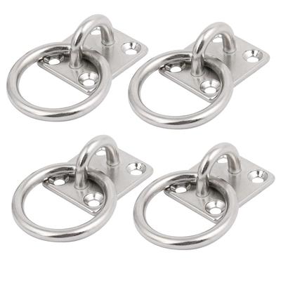 4pcs 304 Stainless Steel 5mm Thick Rectangle Sail Shade Pad Eye Plate w Ring - Silver Tone