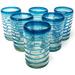 Dos Sueños Hand Blown Mexican Drinking Glasses - Set of 6 Glasses with an Aqua Spiral Design (14 oz each)