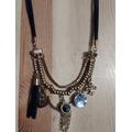 Jessica Simpson Jewelry | Jessica Simpson Gold/Black Tassel Charm Necklace. | Color: Black/Gold | Size: Os