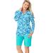 Plus Size Women's Split-Neck Long Sleeve Swim Tee with Built-In Bra by Swim 365 in Blue Tie Dye Swirl (Size 26)