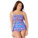 Plus Size Women's Smocked Bandeau Tankini Top by Swimsuits For All in Multi Kaleidoscope (Size 12)