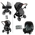 Nania - Travel System 3 in 1 - Romy Pushchair + BEONE car seat (GRP 0+) Recommended 4 Stars ADAC - Leg Cover and rain Cover - (Grey)