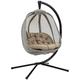 Outsunny Hanging Egg Chair, Folding Texteline Swing Hammock with Side Pocket, Cushion and Stand for Indoor Outdoor, Patio Garden Furniture, Khaki