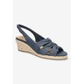 Wide Width Women's Cheerful Espadrille Sandal by Bella Vita in Navy Linen Print (Size 9 1/2 W)