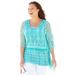 Plus Size Women's Openwork Fringe Poncho by Catherines in Aqua Blue (Size 0X/1X)