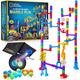 National Geographic Glowing Marble Run – 115 Piece Construction Set with 25 Glow in The Dark Glass Marbles, Storage Bag, Great Creative STEM Toy for Girls and Boys