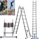 Telescopic Folding Ladder 2.5M+2.5M Multi Purpose Collapsible Concertina Loft Ladders, Stainless Steel A-Frame Ladder Heavy Duty Sturdy Straight Ladders, Maximum Height 16.4FT/ 5M