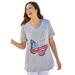 Plus Size Women's Cuffed Americana Print Tee by Woman Within in Heather Grey Americana Butterfly (Size M) Shirt