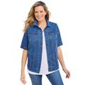 Plus Size Women's Short-Sleeve Denim Jacket by Woman Within in Medium Stonewash (Size 20 W)