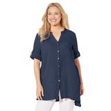 Plus Size Women's Mandarin Collar Gauze Tunic by Catherines in Navy (Size 4X)