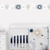 Star and Moon Collection Wallpaper Wall Border - Navy Blue, Gold, and Grey Celestial Sky Stars Gender Neutral Unisex