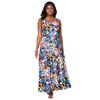Plus Size Women's Stretch Cotton Tank Maxi Dress by Jessica London in Multi Graphic Leaves (Size 30/32)