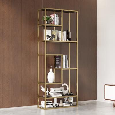 78" Modern Black & Gold Etagere Bookshelf Display 8-Shelf Tall Book Shelf with MDF and Stainless Steel Frame