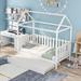 Rustic Style Pine Wood+MDF Twin Size House Bed with Trundle, Fence-Shaped Guardrail as Your Kids Personal Playground