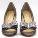 Kate Spade Shoes | Kate Spade Grey Fabric Peep Toe Glitter Bow Pumps | Color: Gray/Silver | Size: 7.5