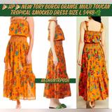Tory Burch Dresses | Hpnew! Tory Burch Orange Multi Toucan Tropical Smocked Dress Size L $448 | Color: Green/Orange | Size: L