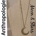 Anthropologie Jewelry | Moon & Stars Necklace | Color: Gold | Size: 32” Including The Moon