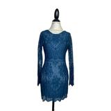 Free People Dresses | Free People Lace Bodycon Long Sleeve Dress Blue Xs Nwt | Color: Blue | Size: Xs