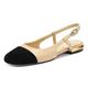 Verocara Slingback Sandals for Women Round Toe Real Leather Flat Low Heel Adjustable Buckle Lady Court Dress Shoes Beige UK7