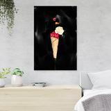 Red Barrel Studio® Ice Cream Cone w/ Red & White Ice Cream - 1 Piece Rectangle Graphic Art Print On Wrapped Canvas in Black | Wayfair