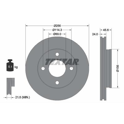 TEXTAR Bremsscheibe PRO vorne rechts links außenbelüftet 256mm für MITSUBISHI SMART M4605A068 A4544200001 4544200001 921