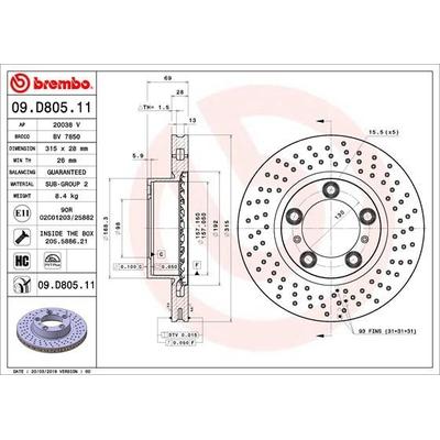 BREMBO Bremsscheibe COATED DISC LINE vorne rechts links Gelocht/innenbel. 315mm für PORSCHE 98135140101 98135140201 09.D