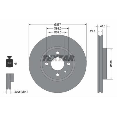 TEXTAR Bremsscheibe PRO vorne rechts links innenbelüftet 257mm für ALFA ROMEO PEUGEOT FIAT CITROËN LANCIA 51896288 51896