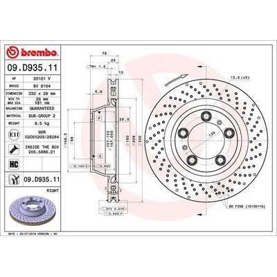 BREMBO Bremsscheibe COATED DISC LINE hinten rechts Gelocht/innenbel. 330mm für PORSCHE 99135240200 09.D935.11