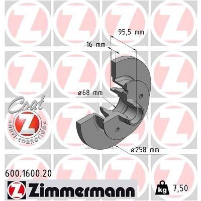 ZIMMERMANN Bremsscheibe COAT Z vorne rechts links voll 258mm für VAG 251407617N 251407617M 251407617K 600.1600.20