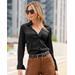 Boston Proper - Black - Sophia Button-Up Charmeuse Blouse - 14