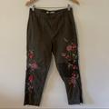 Anthropologie Pants & Jumpsuits | Anthropologie Olive Green Embroidered Floral Linen Blend Utility Pants 90s-28 | Color: Green | Size: 28