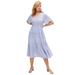 Plus Size Women's Tiered Midi Dress With Surplice Neckline by ellos in French Blue Ditsy Floral (Size 22)