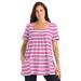 Plus Size Women's 7-Day Smock Trapeze Tunic by Woman Within in Raspberry Double Stripe (Size M)