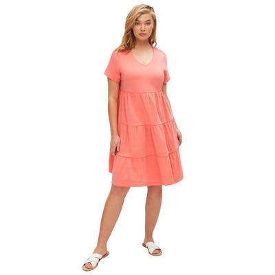 Plus Size Women's Tiered Tee Dress by ellos in Sweet Coral (Size 22/24)
