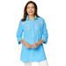 Plus Size Women's Embroidered Gauze Tunic by Woman Within in Paradise Blue Floral Embroidery (Size 2X)