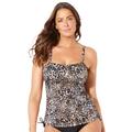 Plus Size Women's Bandeau Adjustable Tankini Top by Swimsuits For All in New Leopard (Size 8)