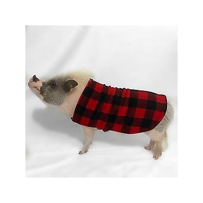 Morty's Pig Clothes Fleece Strap Pig Sweater, Red Buffalo Plaid, Small