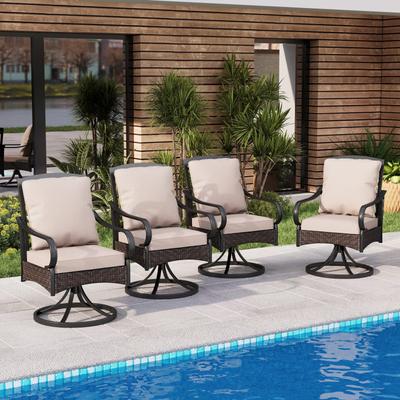 MAISON ARTS Patio Dining Swivel Chairs Set of 2/4 Framed E-Coating Steel and Rattan with Deep-seating and Back Cushions