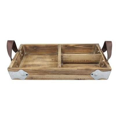 Stonebriar Rectangle Divided Tray with Leather Handles