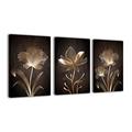 Vintage Canvas Wall Art 3 Panels Elegant Brown Flowers Artwork Contemporary Floral Pictures Minimalism Abstract Prints for Bedroom Bathroom Living Room Wall Decor Framed and Stretched (Size1)