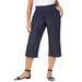 Plus Size Women's Wide-Leg Crop Chambray Pants by Jessica London in Indigo (Size 28 W)