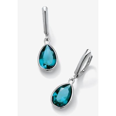 Women's Sterling Silver Drop Earrings Pear Cut Simulated Birthstones by PalmBeach Jewelry in December